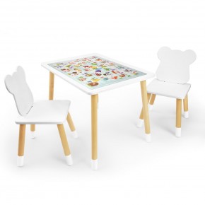 Детский комплект стол и два стула Мишка Rolti Baby с накладкой Алфавит (белая столешница/белое сиденье/береза ножки) в Игре - igra.ok-mebel.com | фото