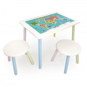 Детский комплект стол и два табурета круглых с накладкой Детский мир (Белый, Белый, Цветной) в Игре - igra.ok-mebel.com | фото