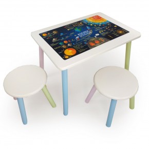 Детский комплект стол и два табурета круглых с накладкой Космос  (Белый, Белый, Цветной) в Игре - igra.ok-mebel.com | фото