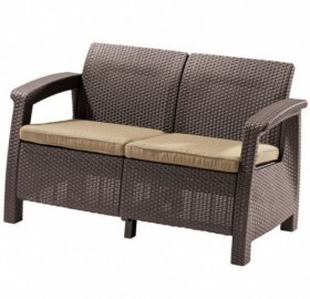 Диван пластиковый Корфу (Corfu love seat) коричневый - серо-бежевый* в Игре - igra.ok-mebel.com | фото 2