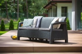 Диван пластиковый Корфу Макс (Corfu love seat max) графит в Игре - igra.ok-mebel.com | фото 3