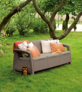 Диван пластиковый Корфу Макс (Corfu love seat max) капучино - песок в Игре - igra.ok-mebel.com | фото 2