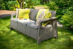 Диван пластиковый Корфу Макс (Corfu love seat max) капучино - песок в Игре - igra.ok-mebel.com | фото 4