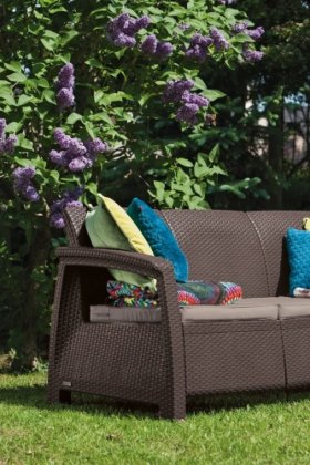 Диван пластиковый Корфу Макс (Corfu love seat max) коричневый в Игре - igra.ok-mebel.com | фото 2