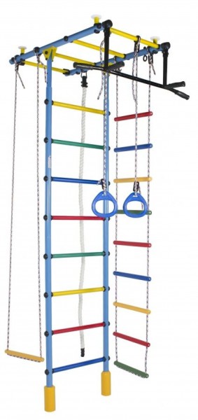 ДСК Атлант цв.голубой радуга: турник, кольца, канат, трапеция, веревочная лестница в Игре - igra.ok-mebel.com | фото