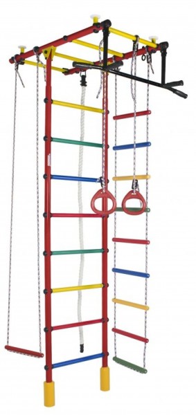 ДСК Атлант цв.красный радуга: турник, кольца, канат, трапеция, веревочная лестница в Игре - igra.ok-mebel.com | фото