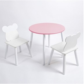 Комплект детский стол КРУГЛЫЙ и два стула МИШКА ROLTI Baby (розовая столешница/белое сиденье/белые ножки) в Игре - igra.ok-mebel.com | фото