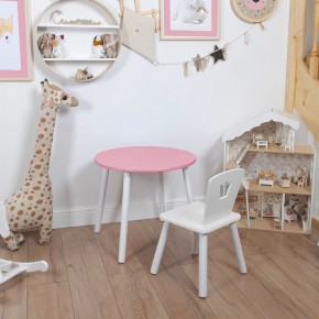 Комплект детский стол КРУГЛЫЙ и стул КОРОНА ROLTI Baby (розовая столешница/белое сиденье/белые ножки) в Игре - igra.ok-mebel.com | фото