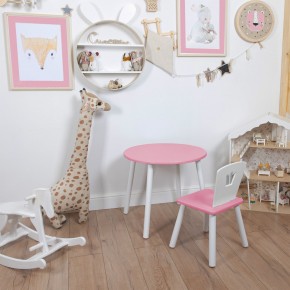 Комплект детский стол КРУГЛЫЙ и стул КОРОНА ROLTI Baby (розовая столешница/розовое сиденье/белые ножки) в Игре - igra.ok-mebel.com | фото
