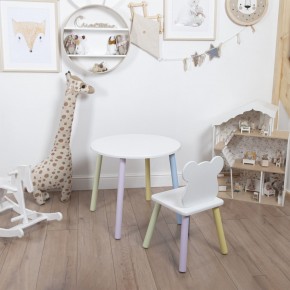 Комплект детский стол КРУГЛЫЙ и стул МИШКА ROLTI Baby (белая столешница/белое сиденье/цветные ножки) в Игре - igra.ok-mebel.com | фото