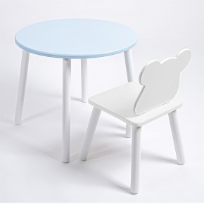 Комплект детский стол КРУГЛЫЙ и стул МИШКА ROLTI Baby (голубая столешница/белое сиденье/белые ножки) в Игре - igra.ok-mebel.com | фото