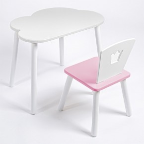 Комплект детский стол ОБЛАЧКО и стул КОРОНА ROLTI Baby (белая столешница/розовое сиденье/белые ножки) в Игре - igra.ok-mebel.com | фото