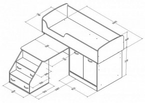 Кровать-чердак "Дюймовочка-2" Дуб молочный/орех в Игре - igra.ok-mebel.com | фото 3