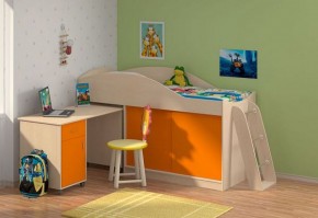 Кровать-чердак "Дюймовочка-3" (без лестницы) Дуб молочный/Оранжевый в Игре - igra.ok-mebel.com | фото