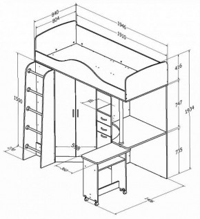 Кровать-чердак "Теремок-1" Дуб молочный/Голубой в Игре - igra.ok-mebel.com | фото 2