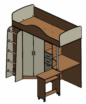 Кровать-чердак "Теремок-1" Дуб молочный/Голубой в Игре - igra.ok-mebel.com | фото 3