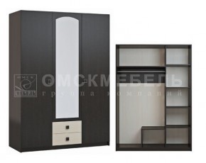 Шкаф 3-х дверный с 2 ящиками с зеркалом Шк51 МС Люсси (венге/дуб девон) в Игре - igra.ok-mebel.com | фото