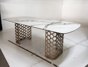 Стол CHIAVARI 220 KL-188 Контрастный мрамор матовый, итальянская керамика / Шампань, ®DISAUR в Игре - igra.ok-mebel.com | фото 6
