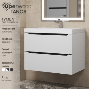 Тумба под раковину Uperwood Tanos 70 см, подвесная, белая/графит в Игре - igra.ok-mebel.com | фото 3