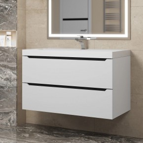 Тумба под раковину Uperwood Tanos 90 см, подвесная, белая/графит в Игре - igra.ok-mebel.com | фото